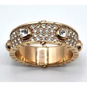 Michael Kors Astor Stud Rose Gold Pave Ring Size 8